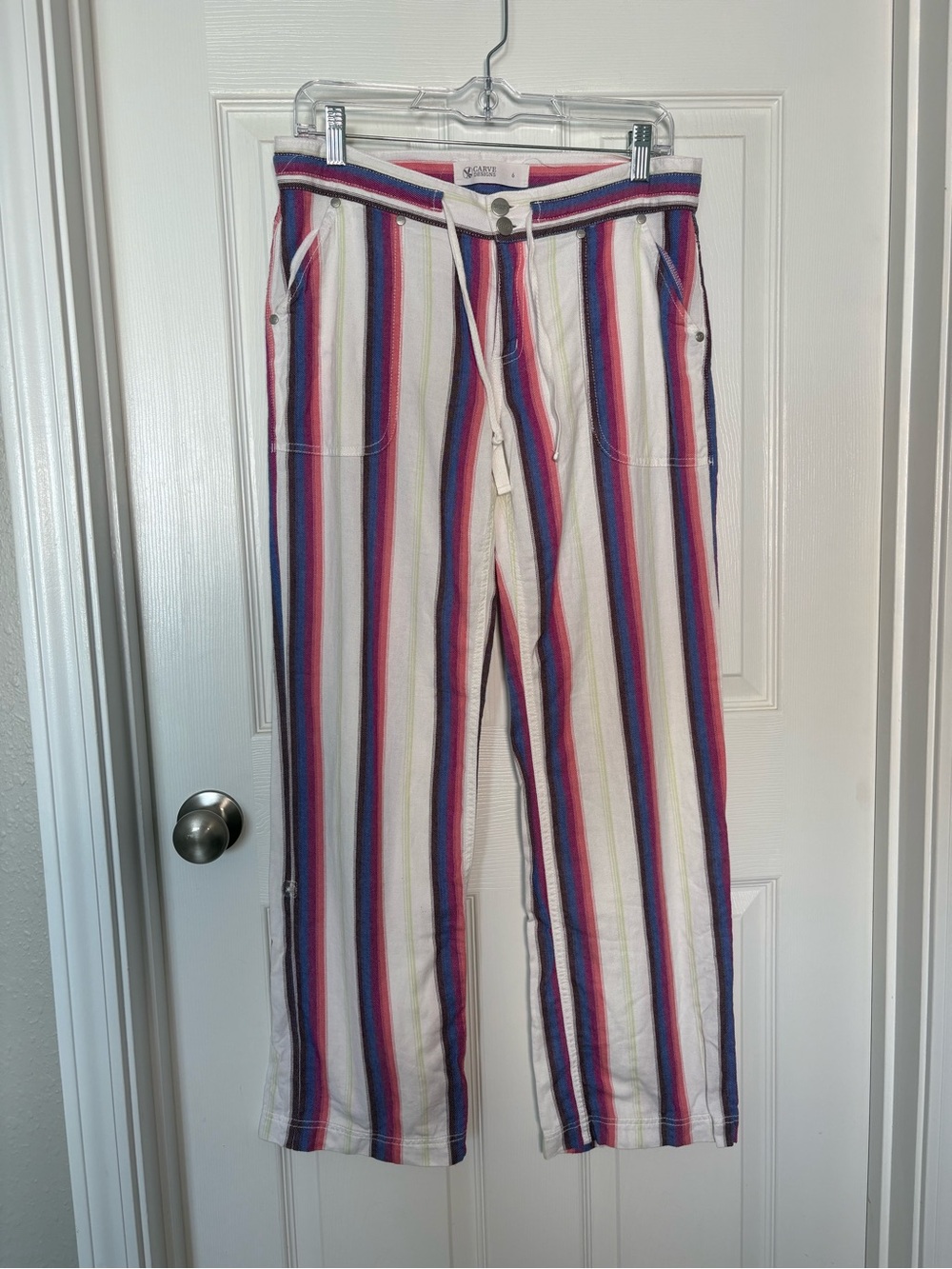Carve Design Striped Pants with Drawstring Waist and Leg Roll Tab Size 6